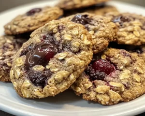 Black Forest Cookie: Chocolate Dipped Cherry Oatmeal Cookies in 25 Minutes