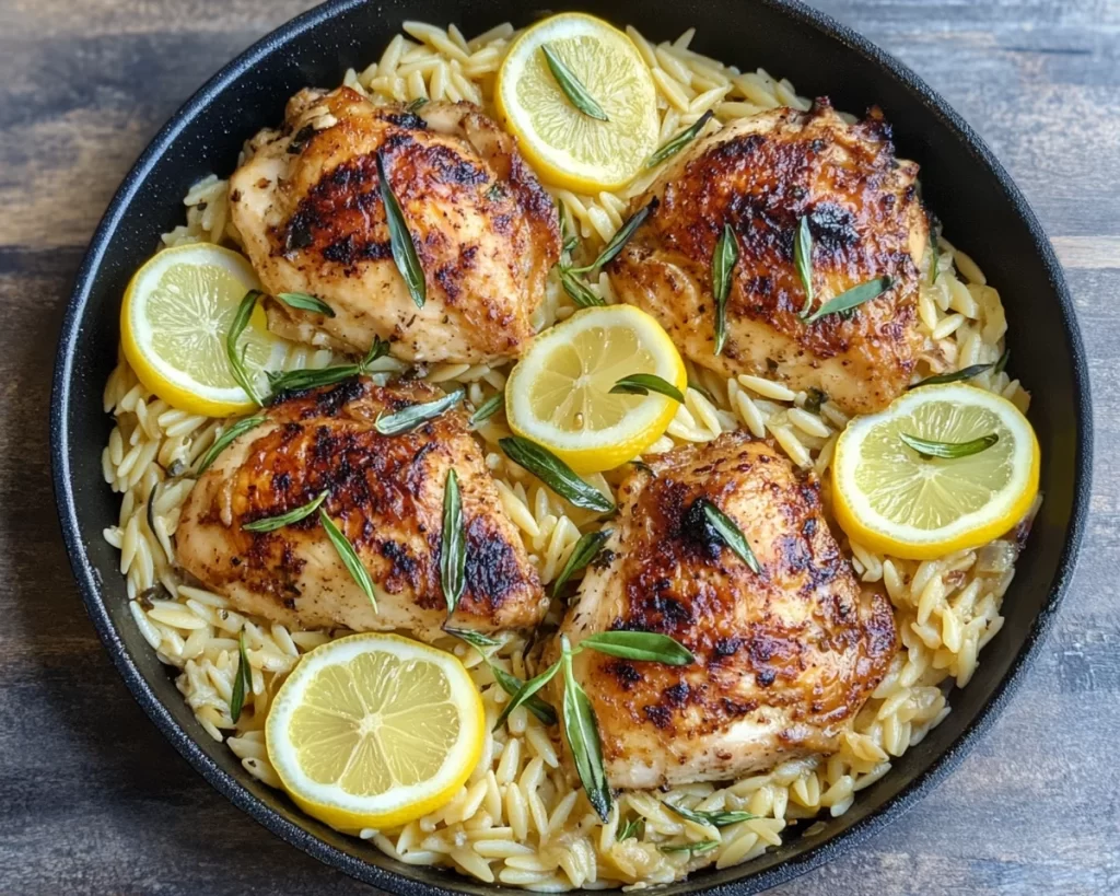 Spring Dinner Ideas: One Pan Lemon Orzo Chicken in 25 Minutes