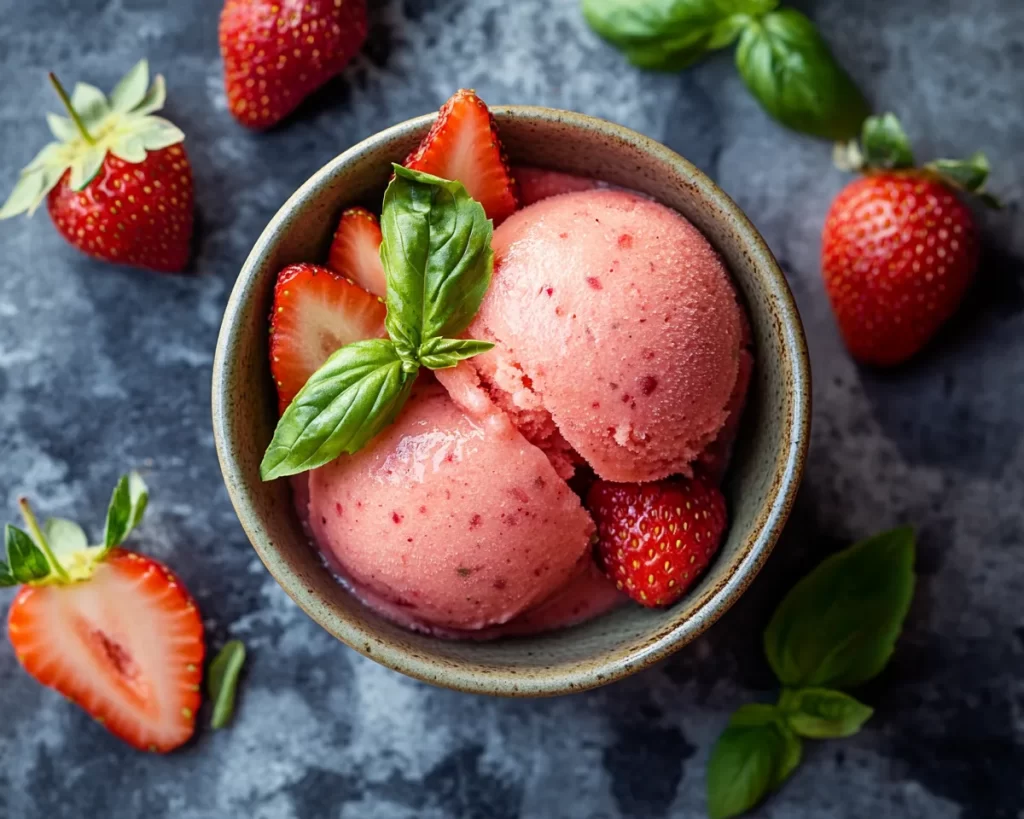 Spring Dessert: Strawberry Basil Sorbet in 10 Minutes