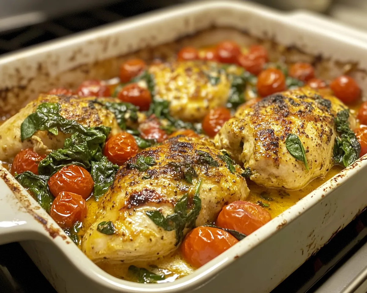 Spring Dinner Ideas: Spinach Tomato Chicken Bake in 30 Minutes