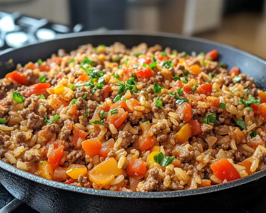 Easy Dinner Recipes for Family: Ground Beef & Rice Skillet in 20 Minutes