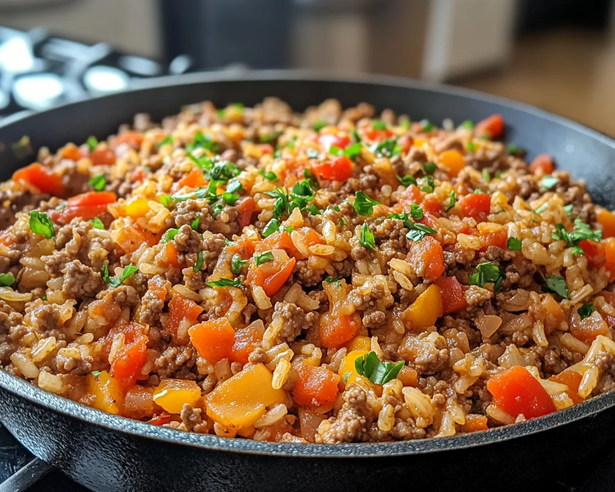 Easy Dinner Recipes for Family: Ground Beef & Rice Skillet in 20 Minutes