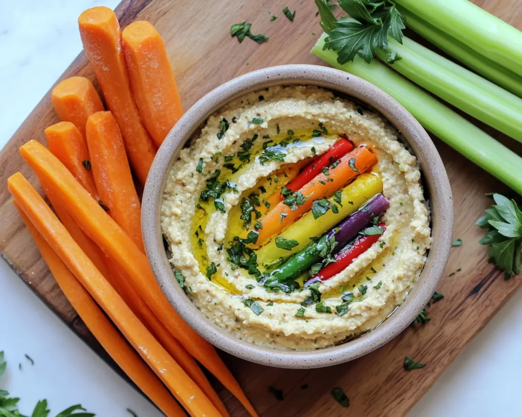 Healthy Munchies: Hummus With Rainbow Veggie Sticks in 10 Minutes