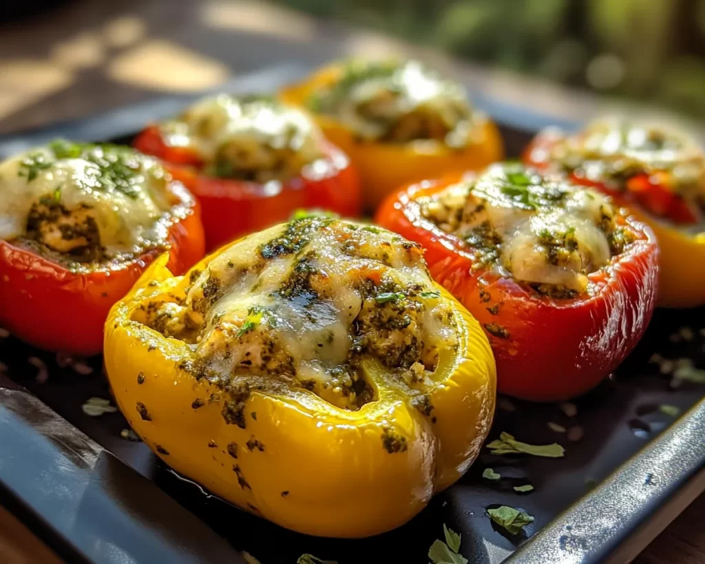 Spring Dinner: Pesto Chicken Stuffed Peppers in 25 Minutes