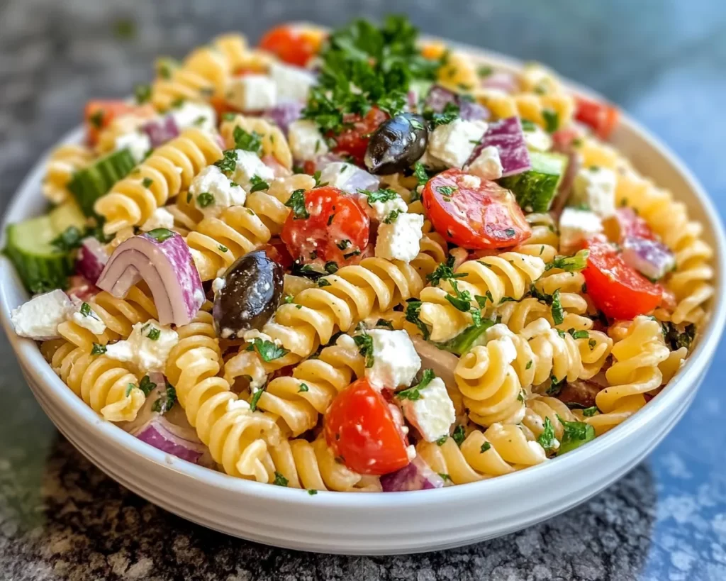 Picnic Food Ideas: Loaded Greek Pasta Salad in 20 Minutes
