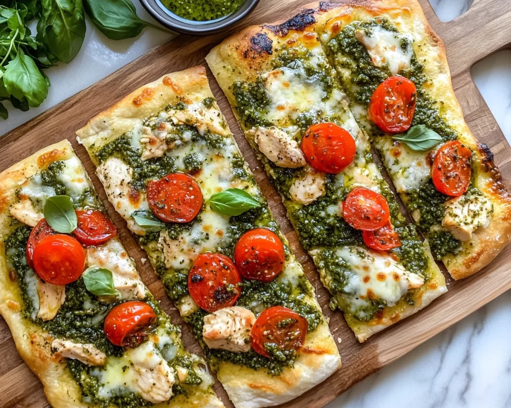 Spring Dinner Ideas: Pesto Chicken Flatbread in 10 Minutes