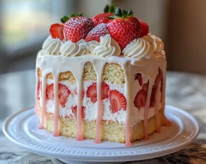 Spring Birthday Cake: Strawberry Vanilla Drip Cake
