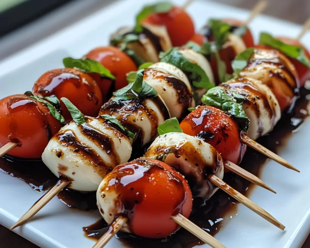 Picnic Food Ideas: Caprese Skewers With Balsamic Glaze in 10 Minutes