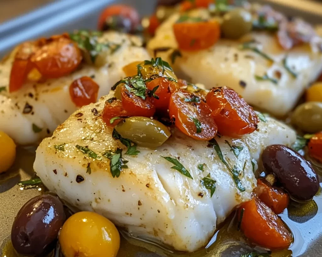 Mediterranean Diet Recipes: Mediterranean Baked Cod With Tomatoes and Olives in 25 Minutes