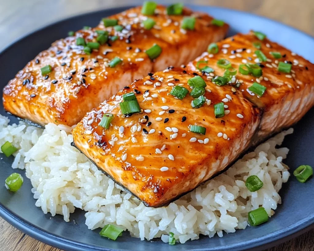 Salmon Recipes: Honey Sriracha Baked Salmon With Sesame Rice in 20 Minutes