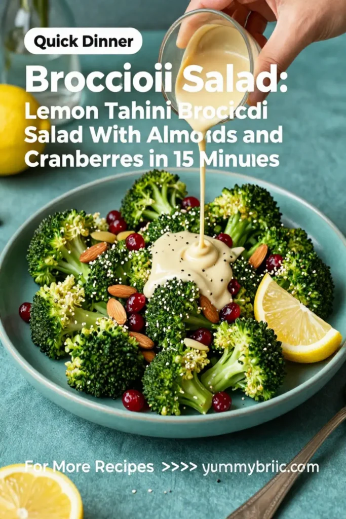 Broccoli Salad: Lemon Tahini Broccoli Salad With Almonds and Cranberries in 15 Minutes