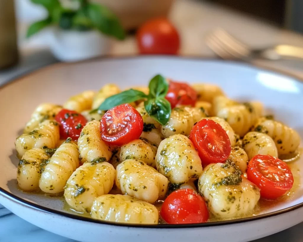Easy Dinner Recipes: Creamy Pesto Gnocchi With Cherry Tomatoes in 15 Minutes