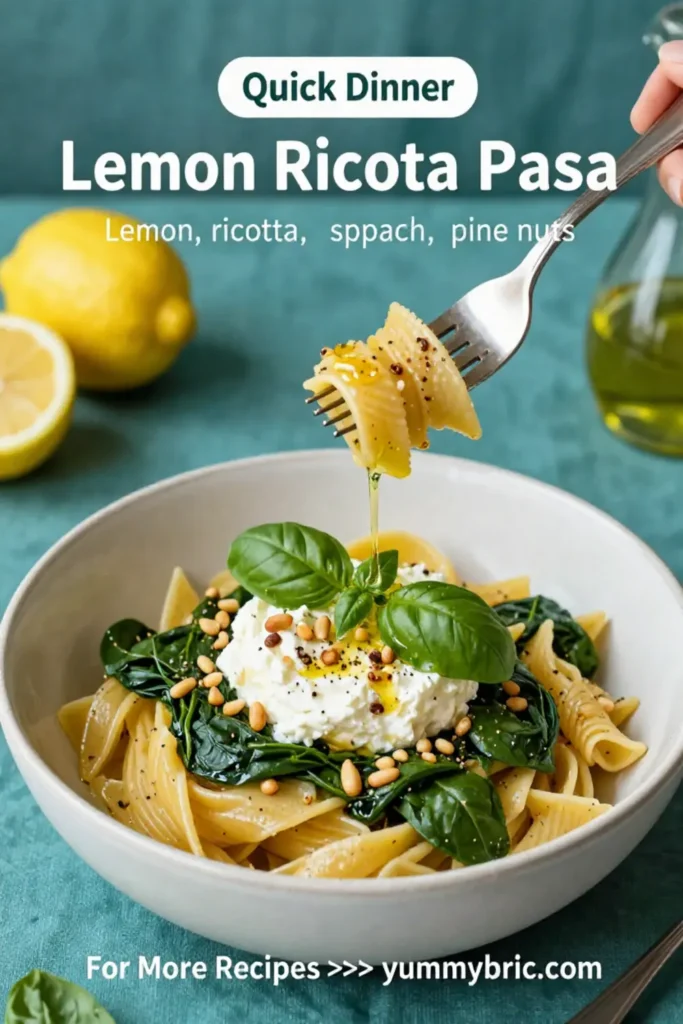 Lemon Ricotta Pasta with Spinach and Toasted Pine Nuts