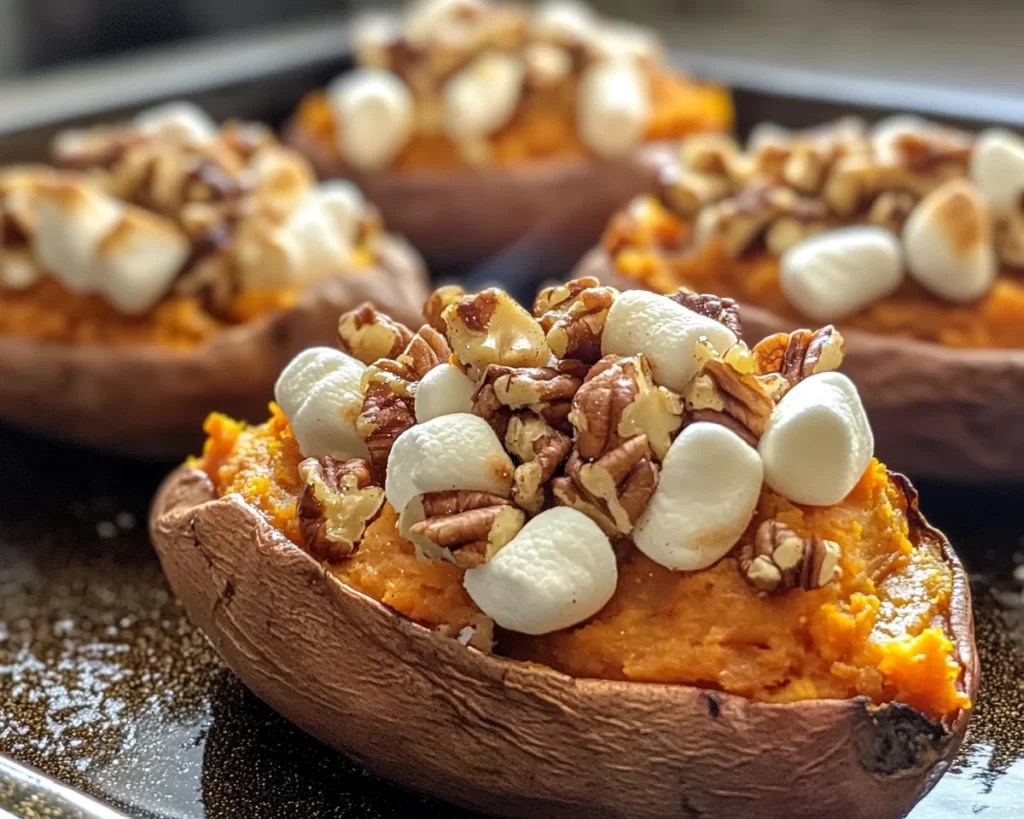 Sweet Potato Recipes: Maple Pecan Baked Sweet Potato With Marshmallows in 30 Minutes