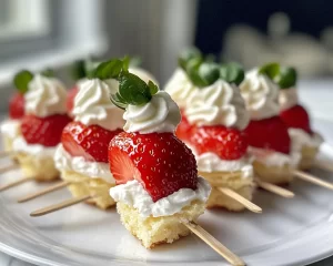 Strawberry Shortcake: Mini Strawberry Shortcake Skewers With Whipped Cream in 20 Minutes