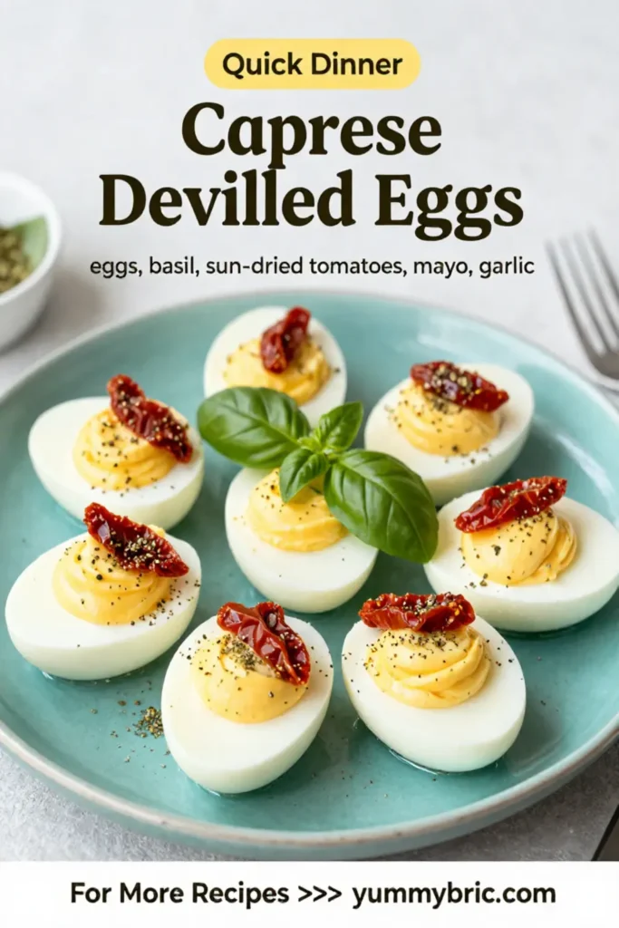 Deviled Eggs: Caprese Deviled Eggs With Basil and Sun Dried Tomato in 20 Minutes