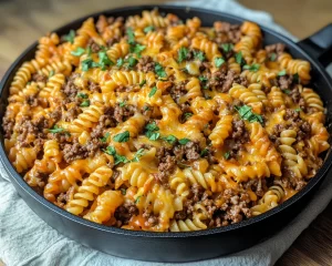 Ground Beef Recipes: One Pot Cheesy Ground Beef and Pasta Skillet in 25 Minutes