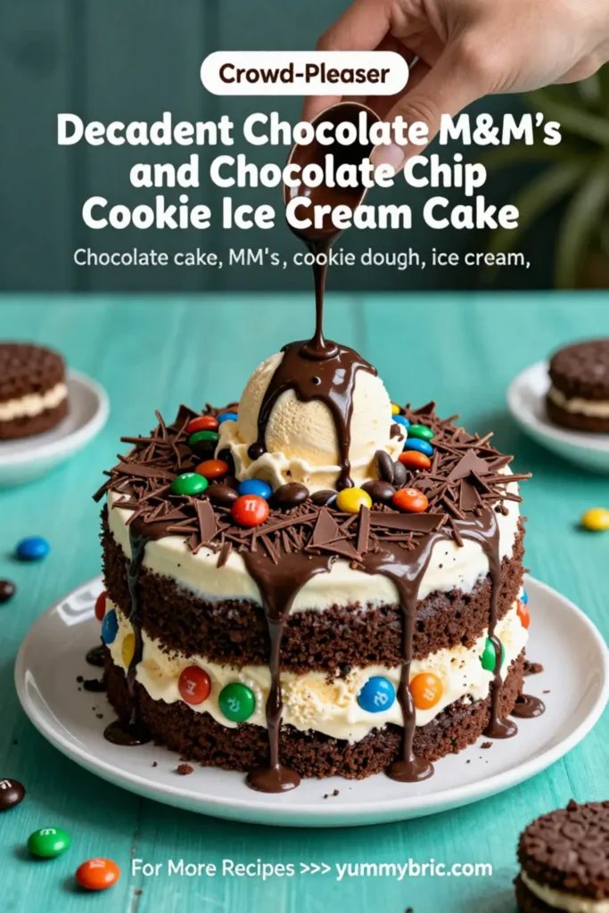 Decadent Chocolate M&M's and Chocolate Chip Cookie Dough Ice Cream Cake