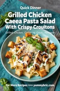 Pasta Salad Recipes: Grilled Chicken Caesar Pasta Salad With Crispy Croutons in 20 Minutes