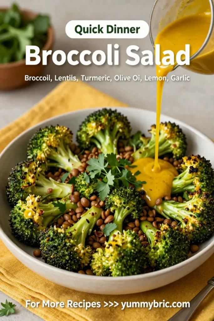 Broccoli Salad: Roasted Broccoli and Lentil Salad With Turmeric Dressing in 20 Minutes