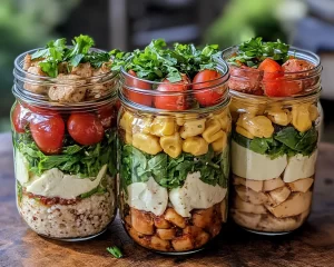 Lunch Ideas: Protein Packed Cobb Salad Meal Prep Jars in 15 Minutes