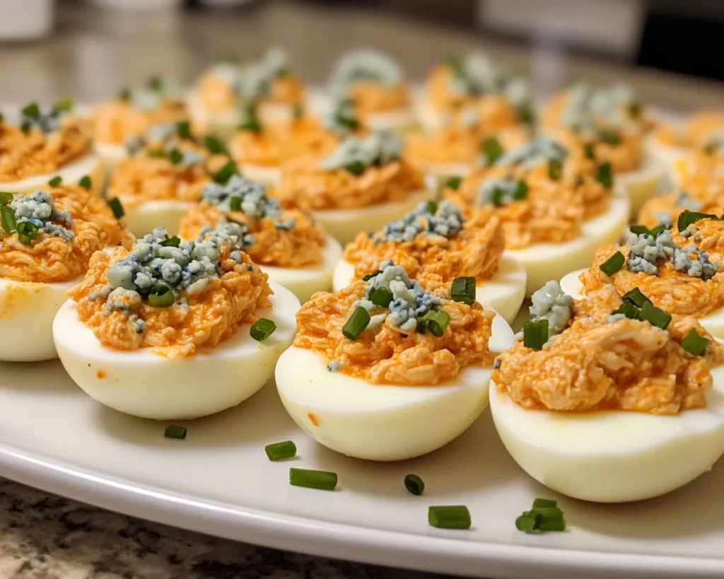 Deviled Eggs: Buffalo Chicken Deviled Eggs With Blue Cheese Crumble in 25 Minutes