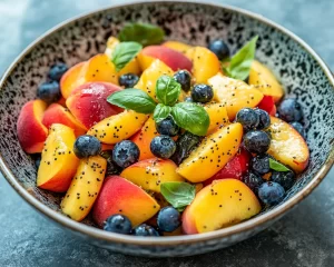 Fruit Salad: Peach Blueberry and Basil Fruit Salad With Honey in 10 Minutes