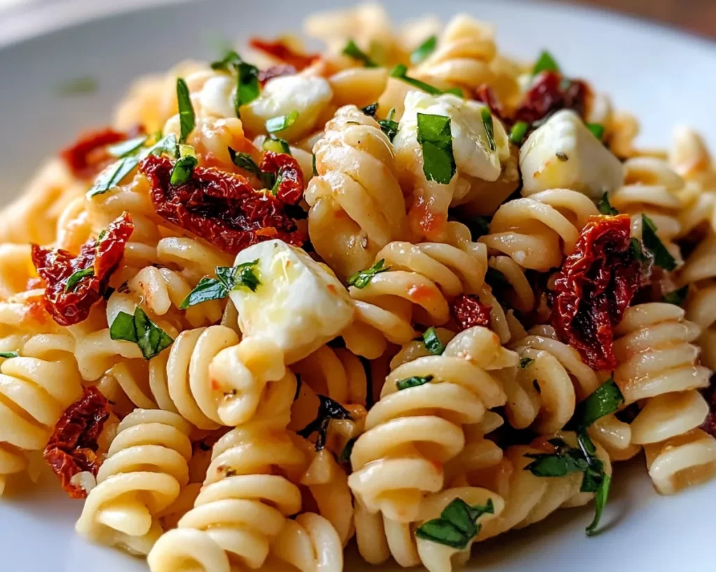 Pasta Salad: Sun Dried Tomato and Mozzarella Pasta Salad in 20 Minutes
