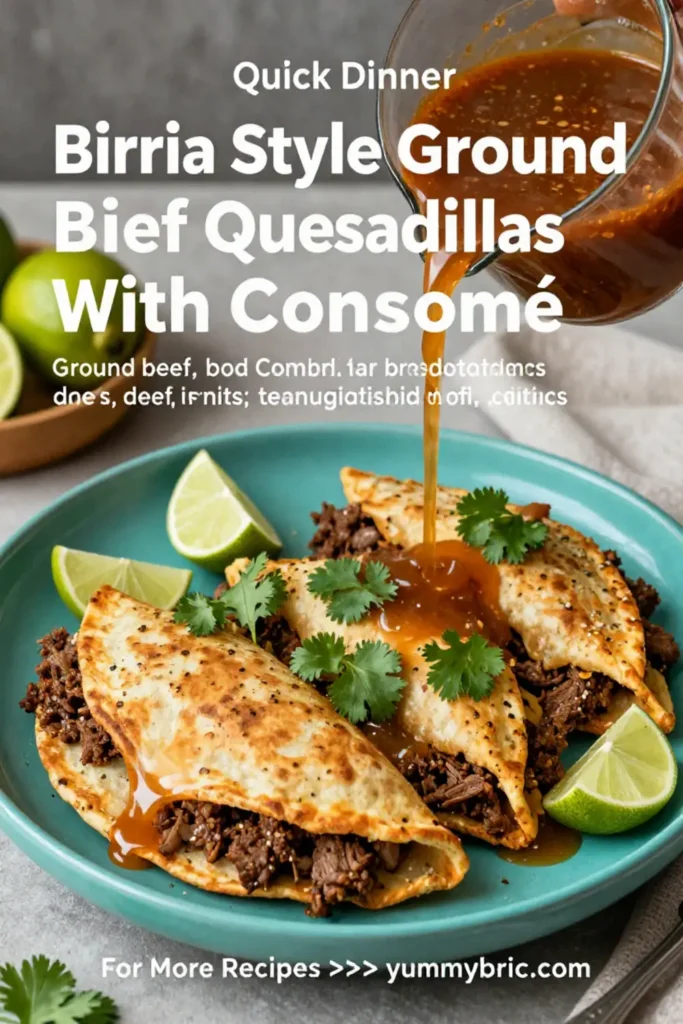 Ground Beef Recipes: Birria Style Ground Beef Quesadillas With Consomé in 25 Minutes