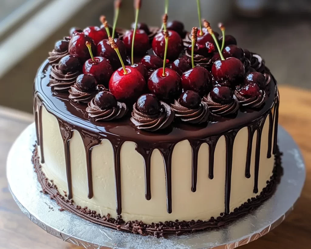 Birthday Cake: Black Forest Drip Birthday Cake With Cherries in 45 Minutes