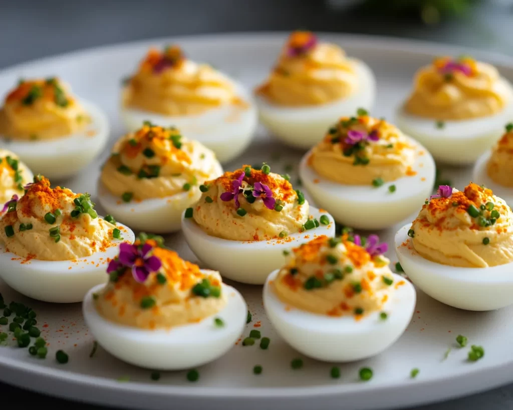 Deviled Eggs: Deviled Egg Platter With Edible Flower Garnish in 25 Minutes