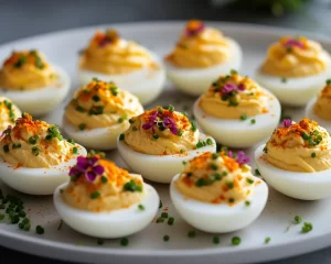 Deviled Eggs: Deviled Egg Platter With Edible Flower Garnish in 25 Minutes