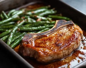 Pork Chop Recipes: Honey Dijon Baked Pork Chops With Green Beans in 25 Minutes