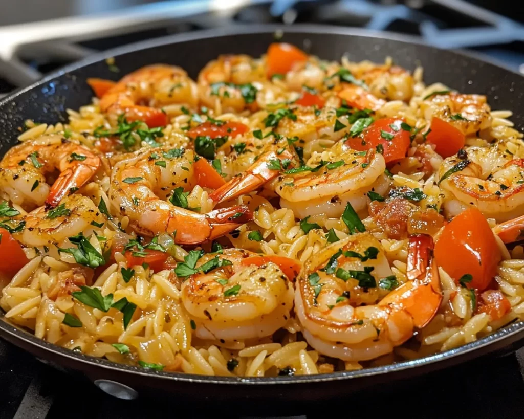 Mediterranean Diet Recipes: Mediterranean Shrimp and Orzo One Pan Dinner in 20 Minutes