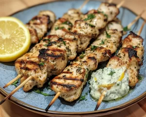 Chicken Recipes: Lemon Herb Grilled Chicken Skewers With Tzatziki in 25 Minutes
