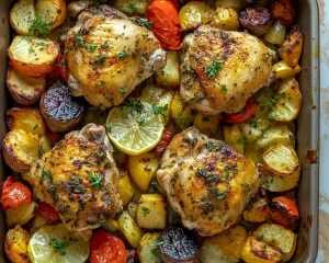 Dinner Ideas: Lemon Herb Roasted Chicken Thighs and Vegetables in 30 Minutes