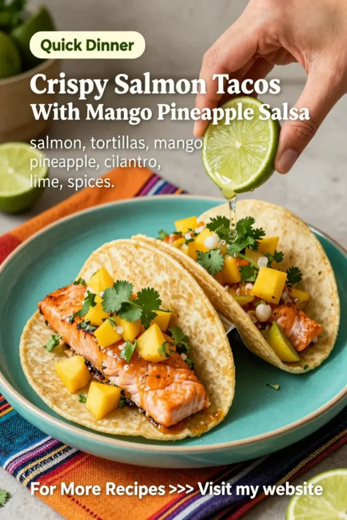 Dinner Ideas: Crispy Salmon Tacos With Mango Pineapple Salsa in 25 Minutes