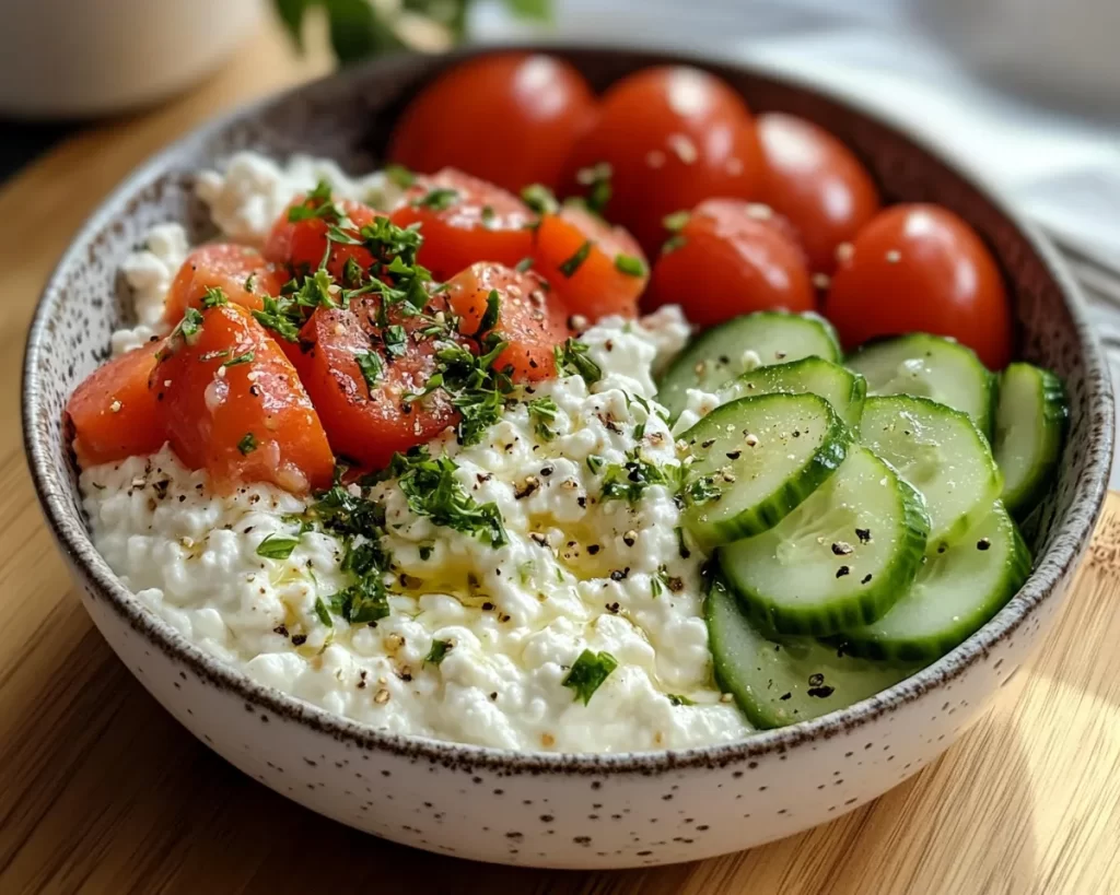 Breakfast Ideas: Savory Cottage Cheese Bowl With Tomatoes and Cucumber in 5 Minutes