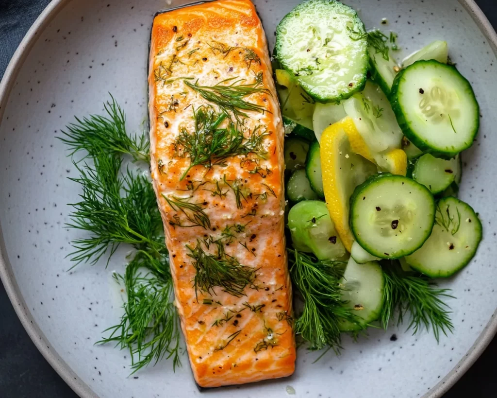 Salmon Recipes: Lemon Dill Baked Salmon With Cucumber Salad in 20 Minutes