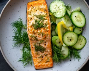 Salmon Recipes: Lemon Dill Baked Salmon With Cucumber Salad in 20 Minutes