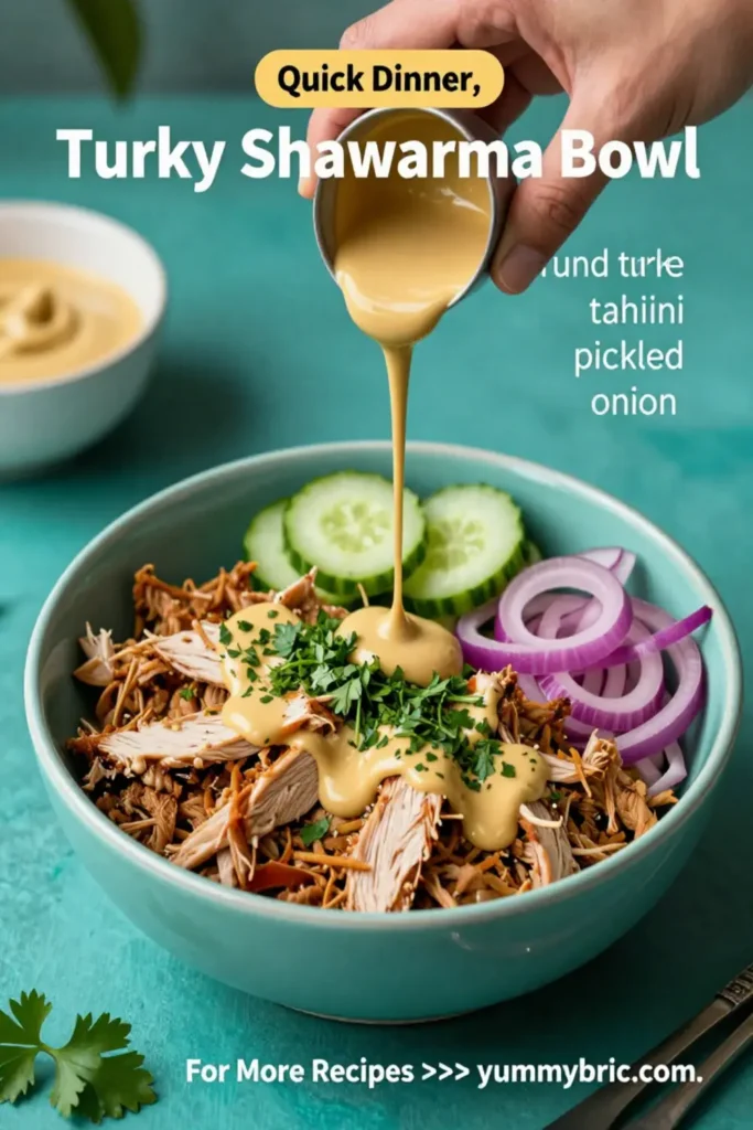 Ground Turkey Recipes: Turkey Shawarma Bowl With Tahini and Pickled Onion in 25 Minutes