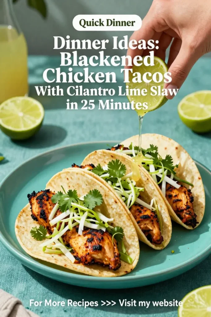Dinner Ideas: Blackened Chicken Tacos With Cilantro Lime Slaw in 25 Minutes