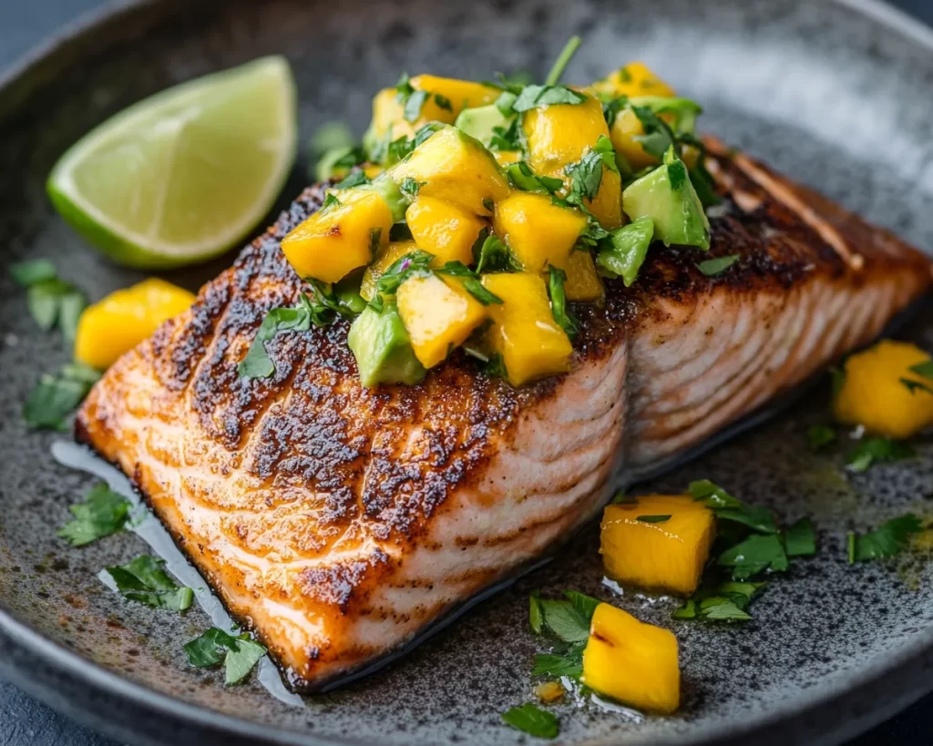 Dinner Ideas: Crispy Skin Salmon With Mango Avocado Salsa in 25 Minutes