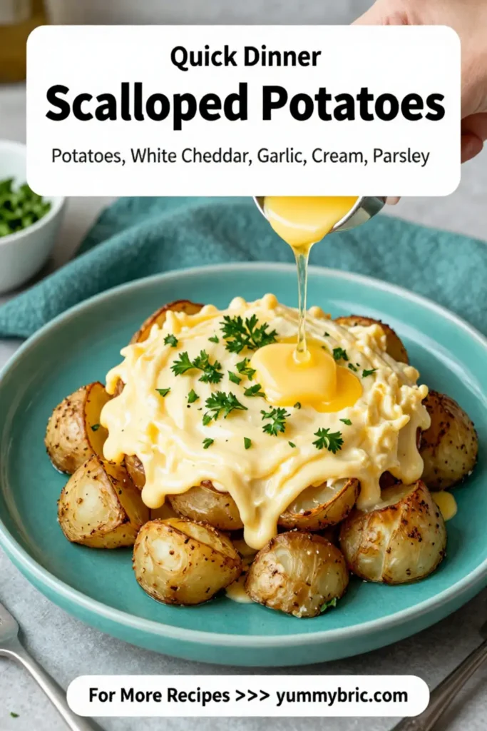 Scalloped Potatoes: White Cheddar and Roasted Garlic Scalloped Potatoes in 40 Minutes