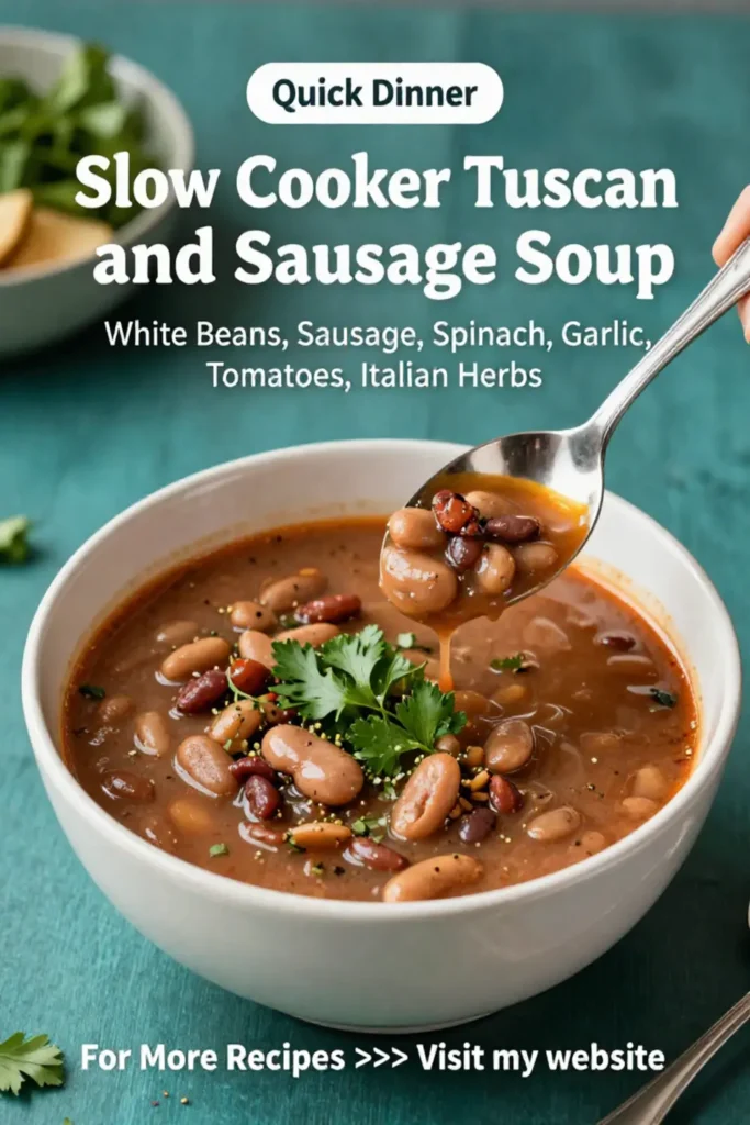 Dinner Recipes: Slow Cooker Tuscan White Bean and Sausage Soup in 10 Minutes Prep