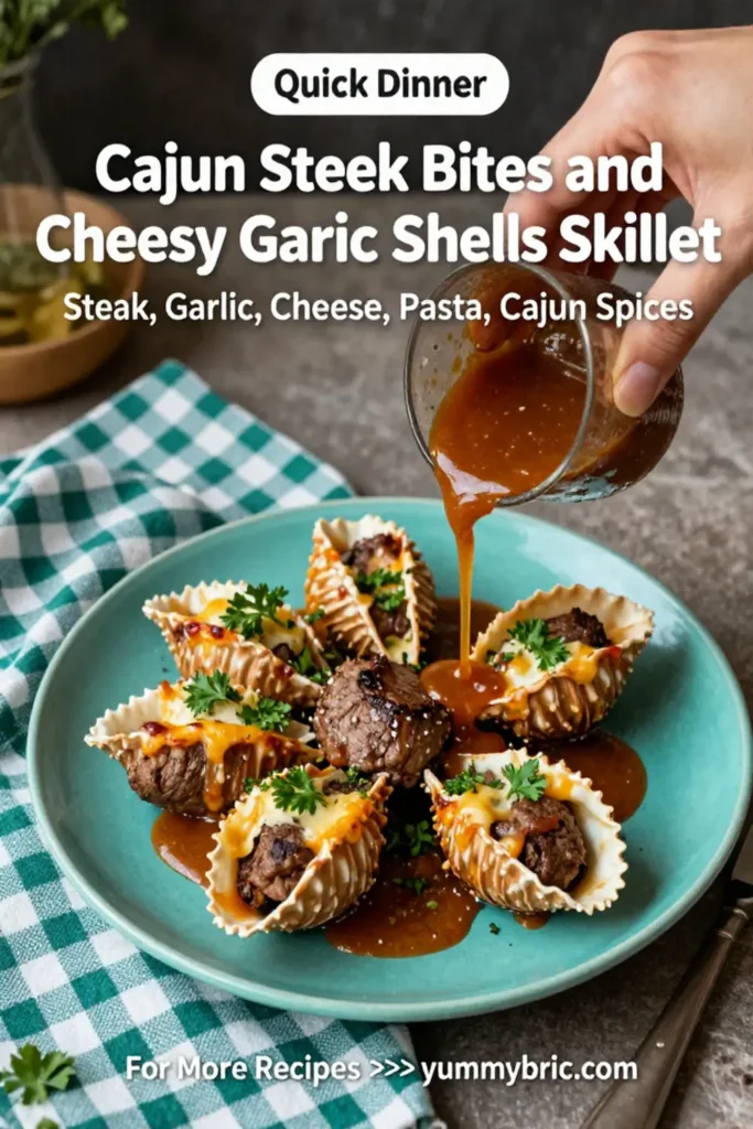 Cajun Steak Bites and Cheesy Garlic Shells Skillet
