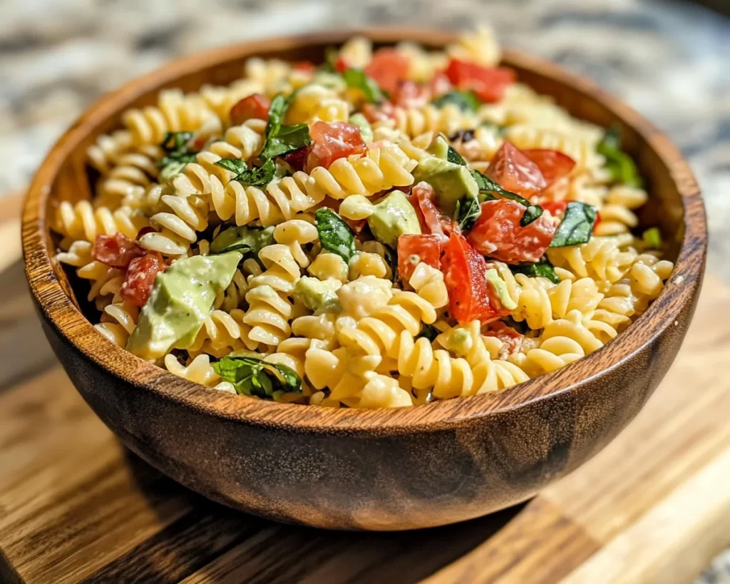 Pasta Salad Recipes: BLT Pasta Salad With Avocado Ranch Dressing in 20 Minutes