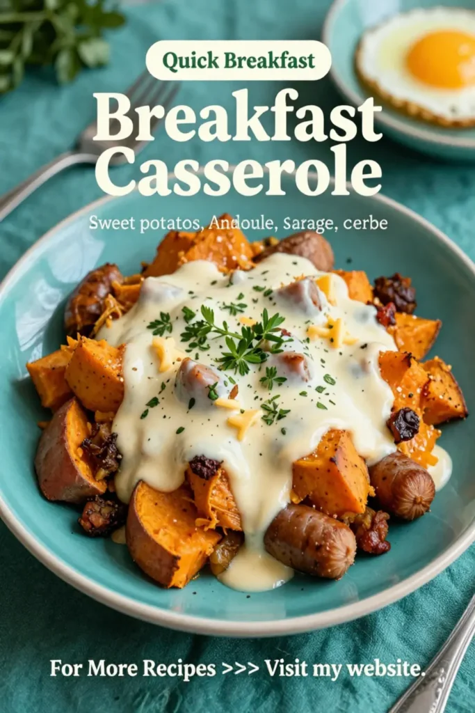 Breakfast Casserole: Sweet Potato and Andouille Sausage Breakfast Casserole in 35 Minutes