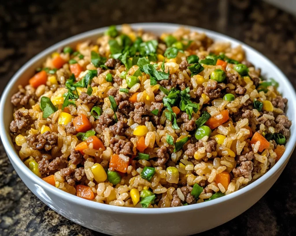 Ground Beef Recipes: One Pan Ground Beef and Vegetable Fried Rice in 20 Minutes