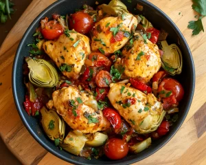 Mediterranean Diet Recipes: One Pan Mediterranean Chicken With Artichokes in 25 Minutes